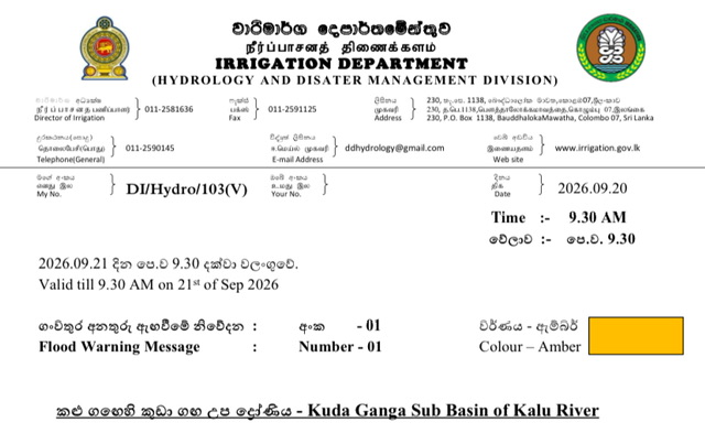 Flood warning issued for Kuda Ganga sub-basin amid heavy rain
